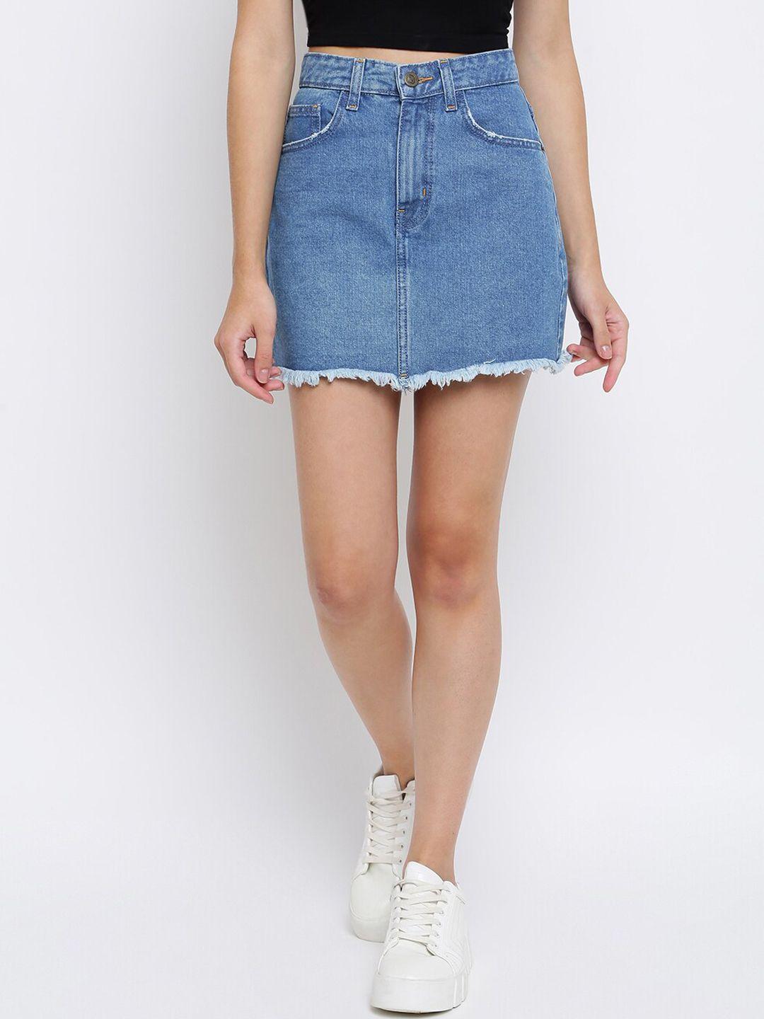 belliskey women blue  solid straight denim mini skirt