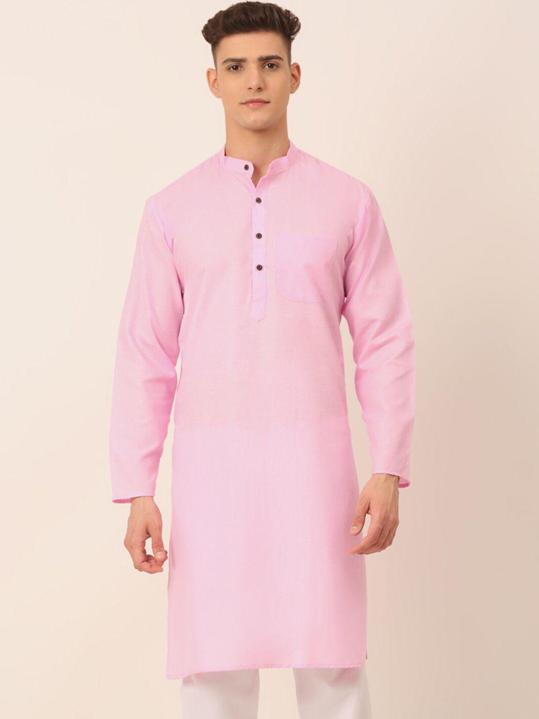 jompers men pink solid cotton kurta