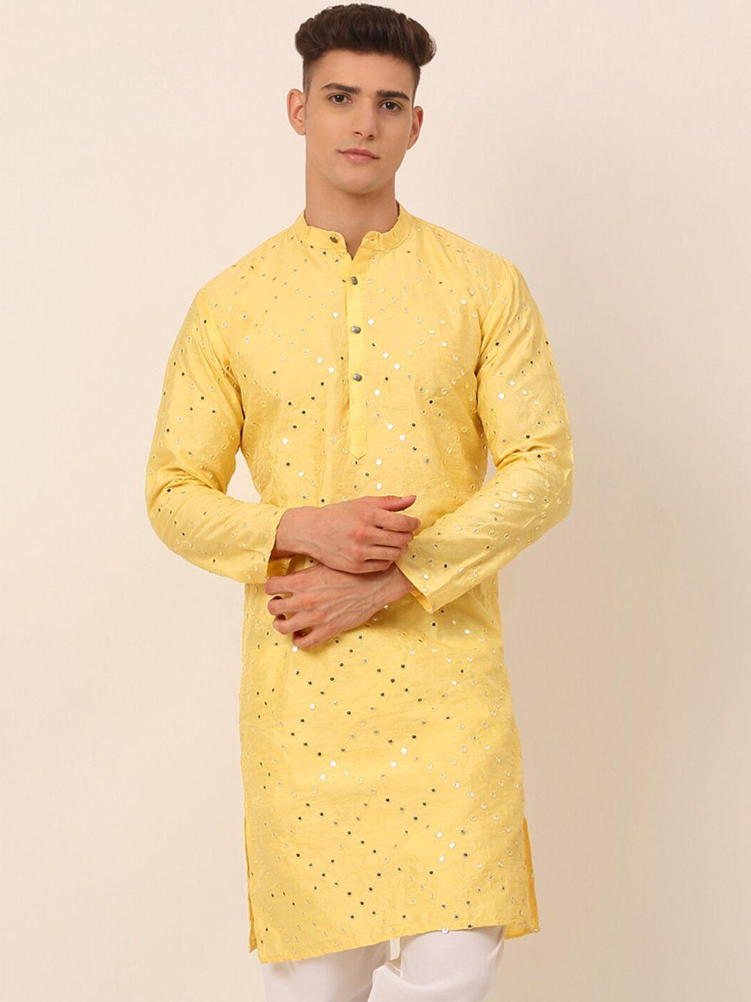 jompers men yellow mirror work kurta