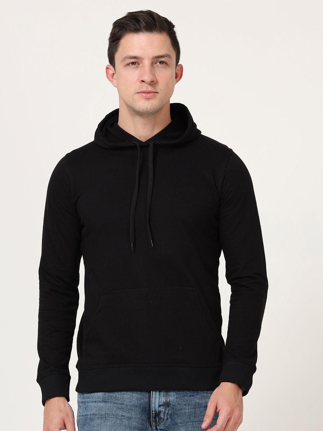 fleximaa men black solid hooded sweatshirt