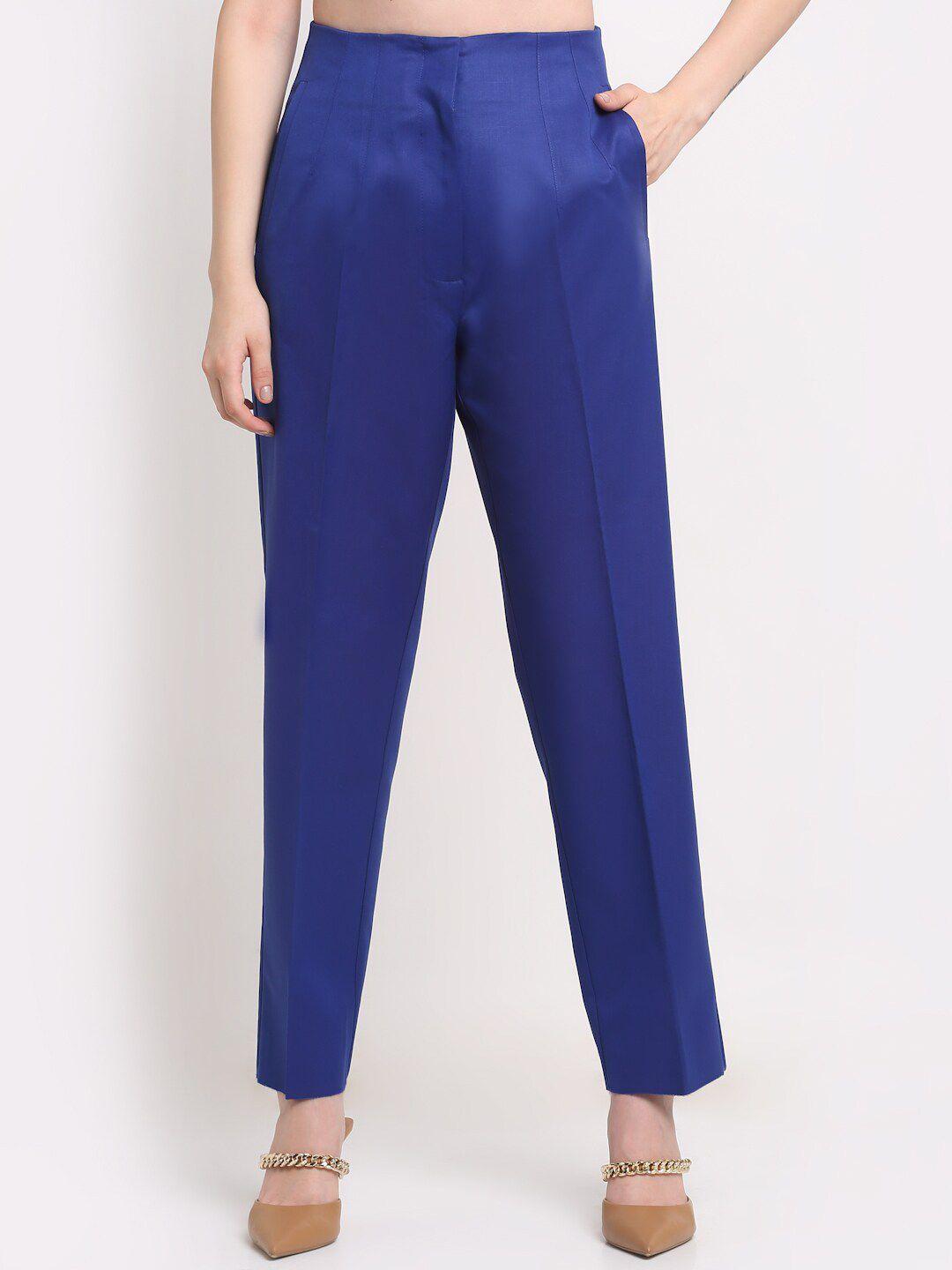 ennoble women blue smart high-rise regular fit trousers