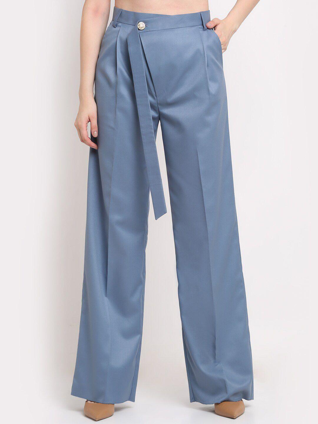 ennoble women blue smart high-rise easy wash trousers