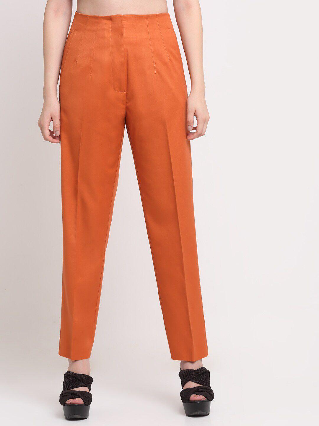 ennoble women orange smart high-rise easy wash trousers