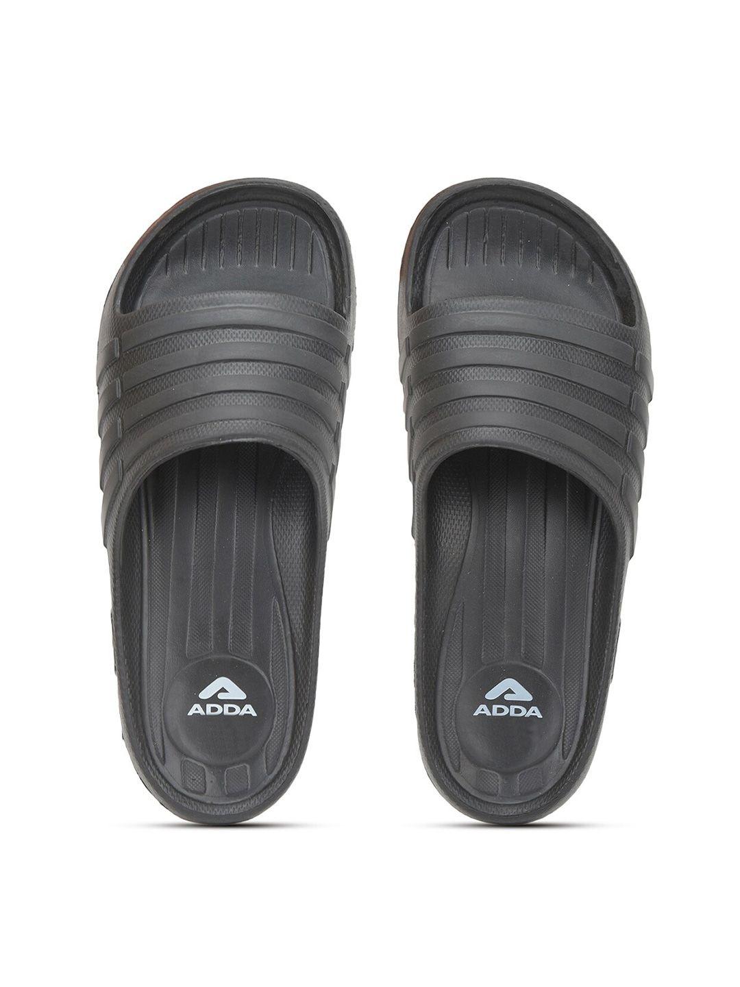 adda men black striped rubber sliders