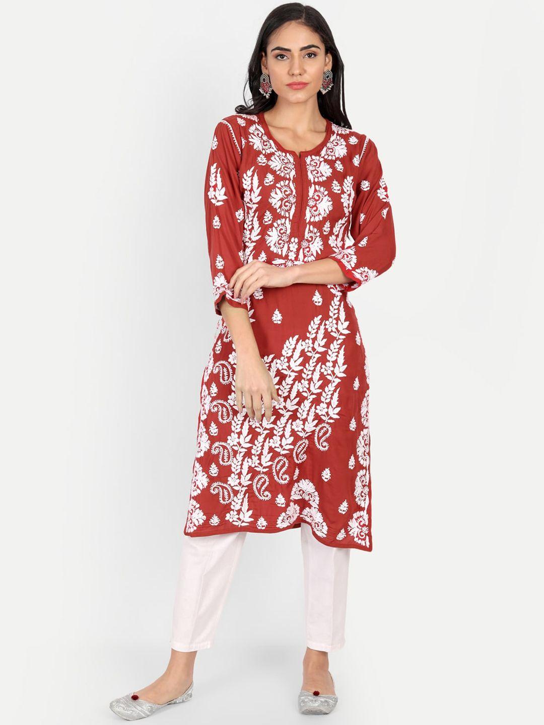 indiankala4u women red floral printed kurta