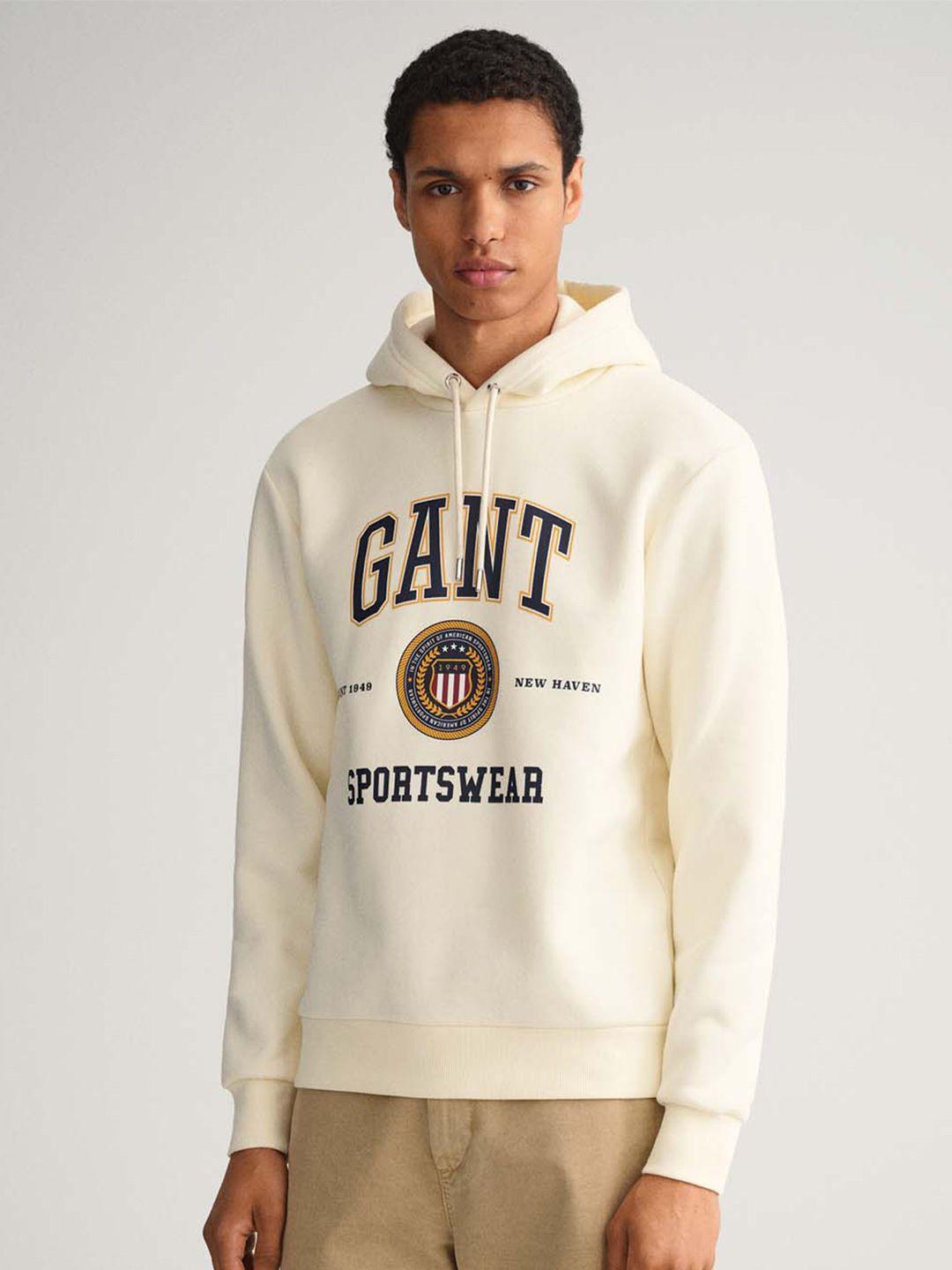 gant men cream hooded full sleeve regular fit sweatshirt