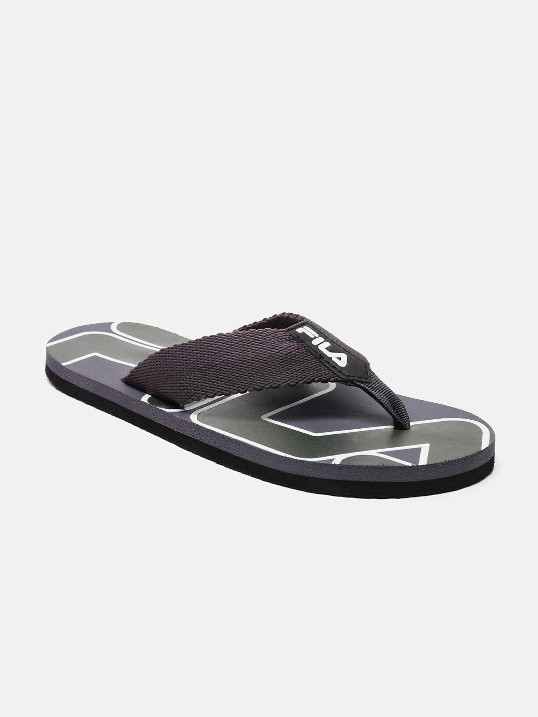 fila men grey & black printed thong flip-flops