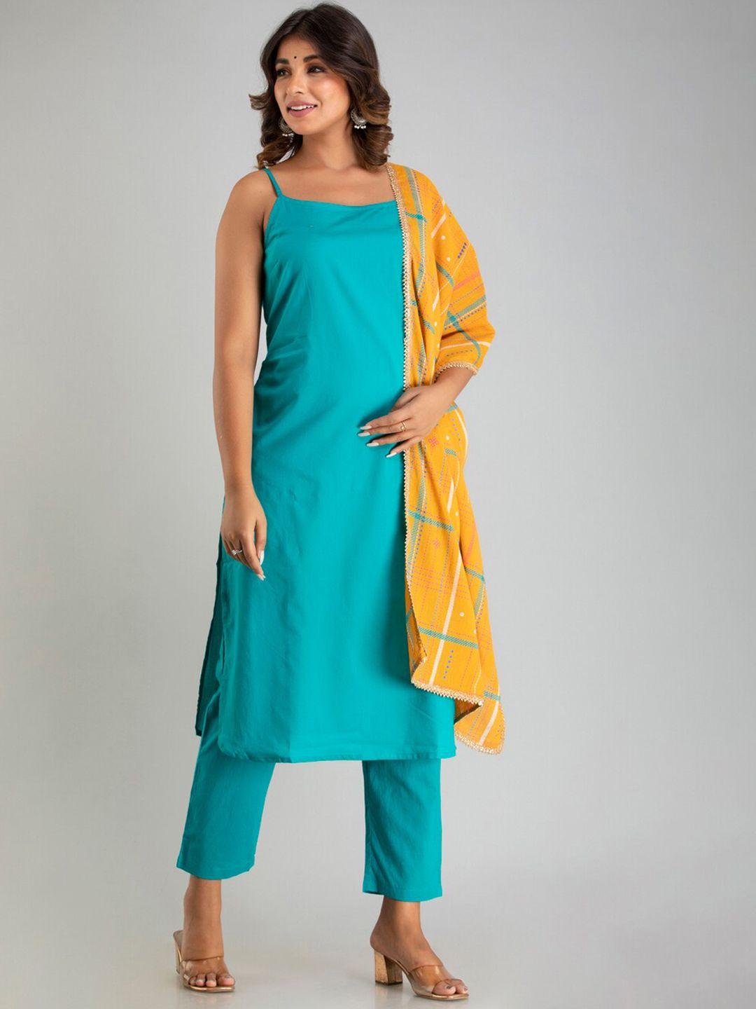 sutidora women green pure cotton kurta with trousers & with dupatta