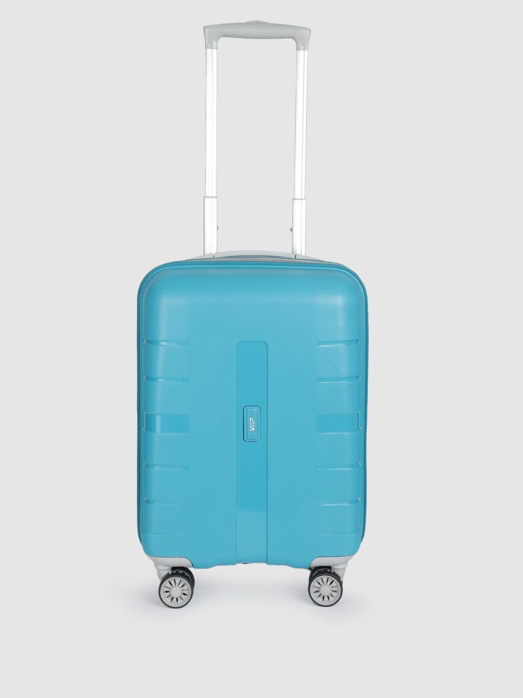 vip unisex teal blue textured hard-sided cabin voyager pro trolley bag- 32 litres