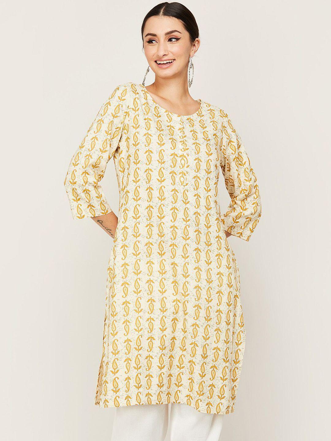 melange by lifestyle women mustard yellow paisley printed kurta