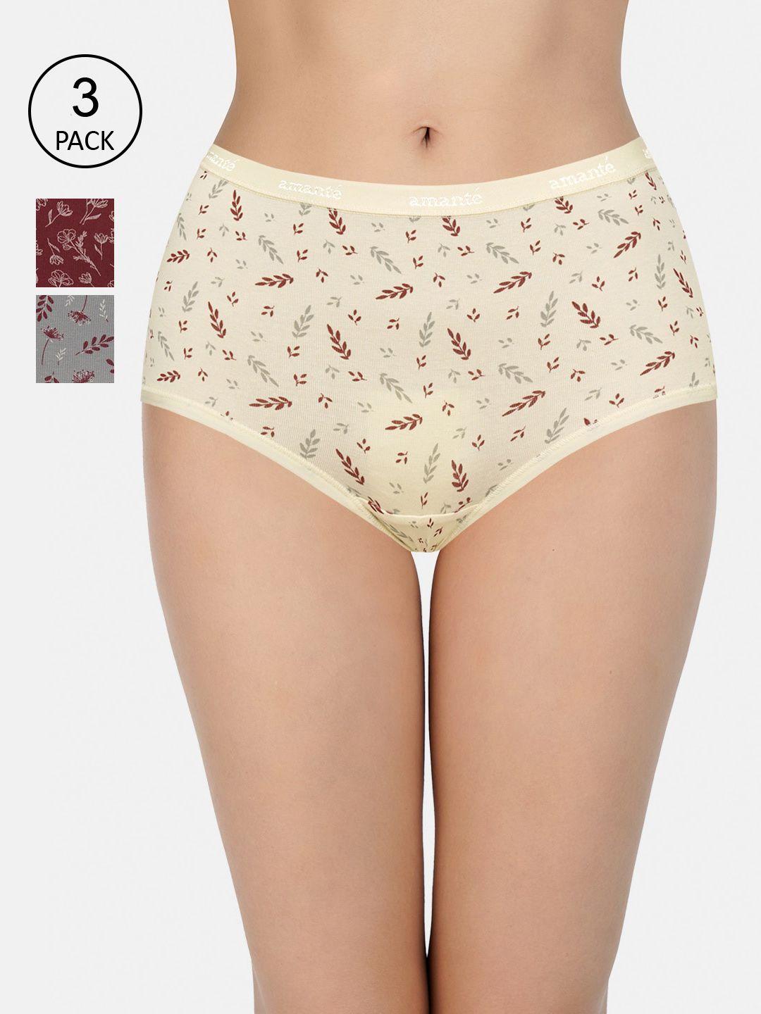 amante women pack of 3 cream & maroon briefs