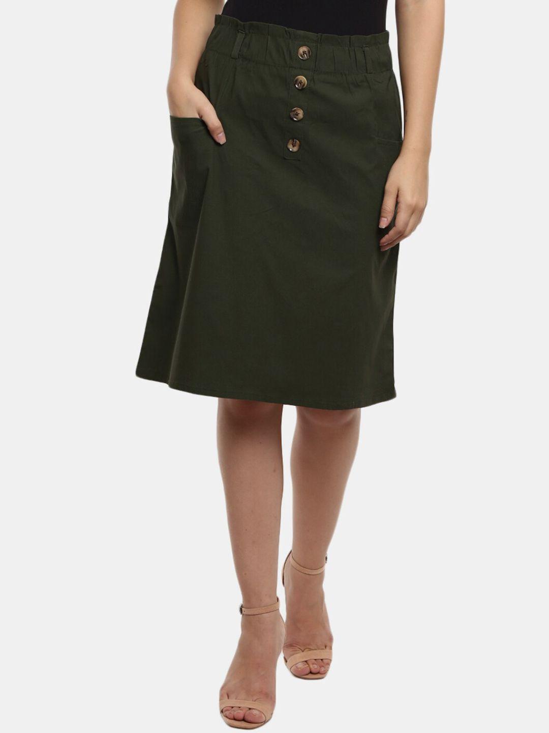 v-mart women olive solid skirts