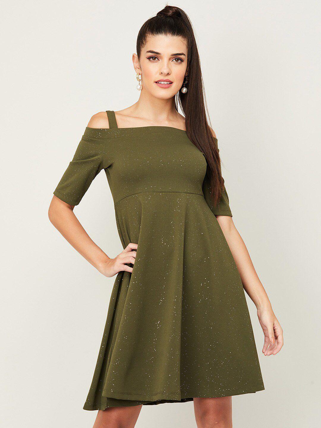 code by lifestyle olive green off-shoulder dress