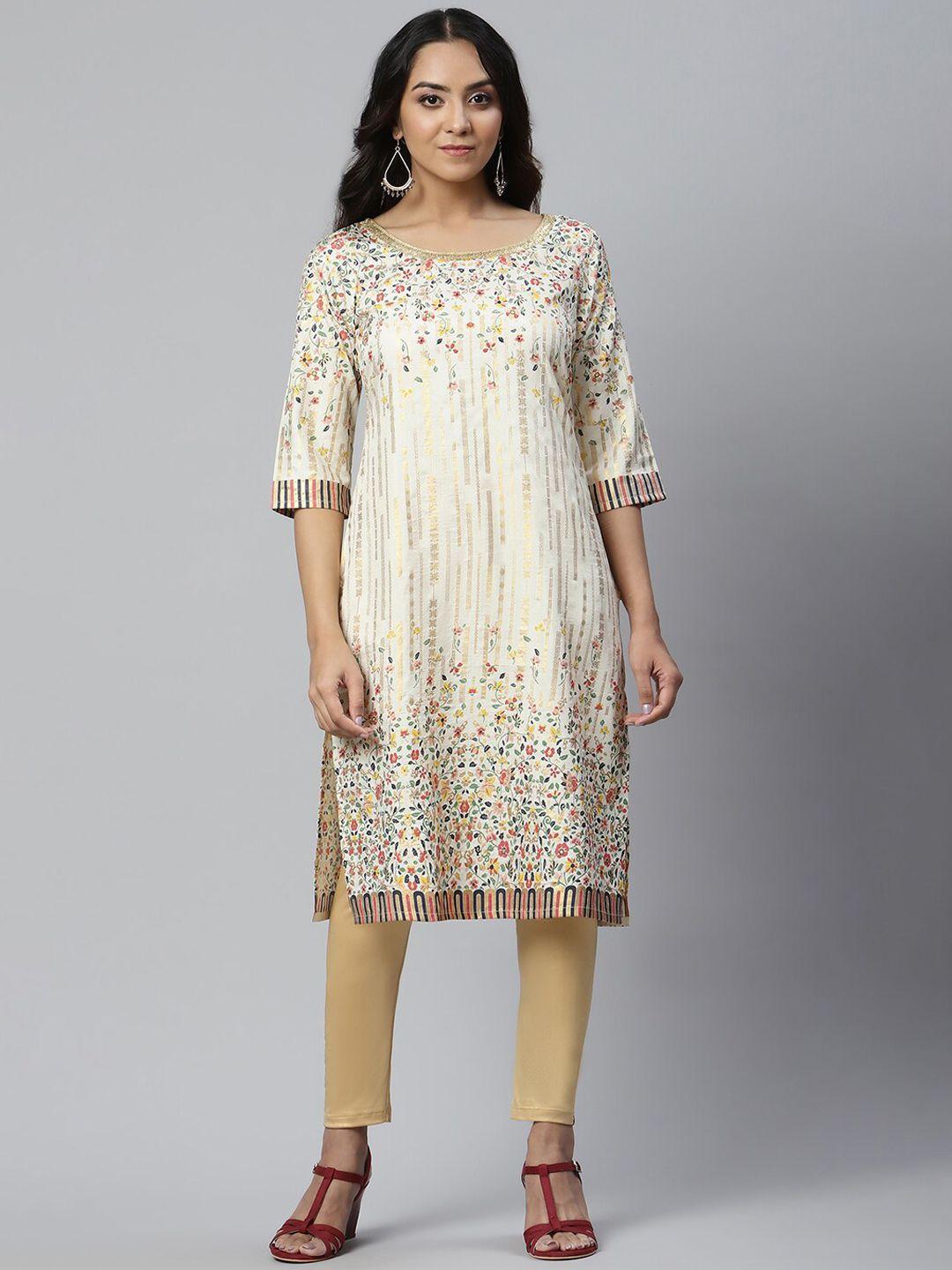 aurelia women beige floral printed kurta