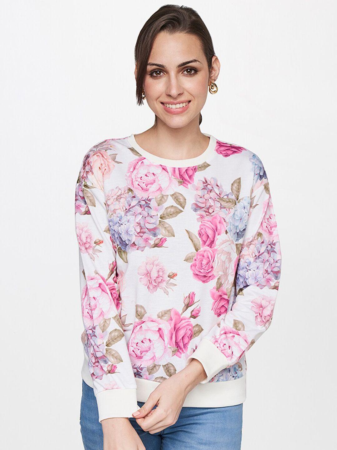 and white & pink floral print top