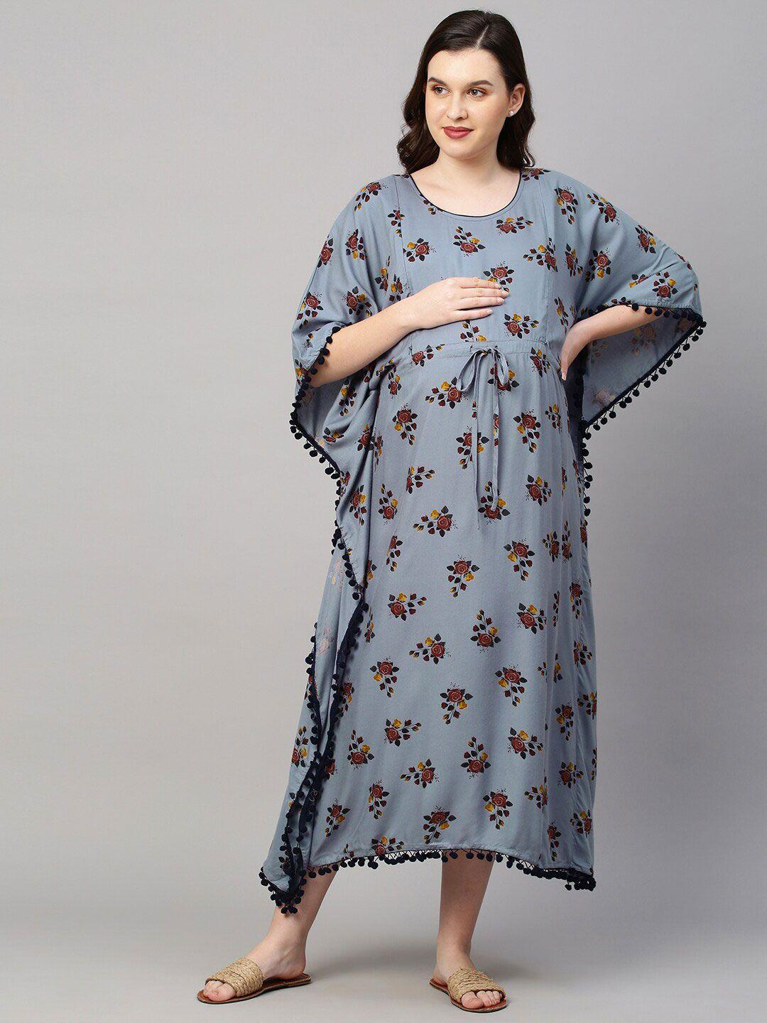 momtobe women purple printed maxi nursing kaftan nightdress