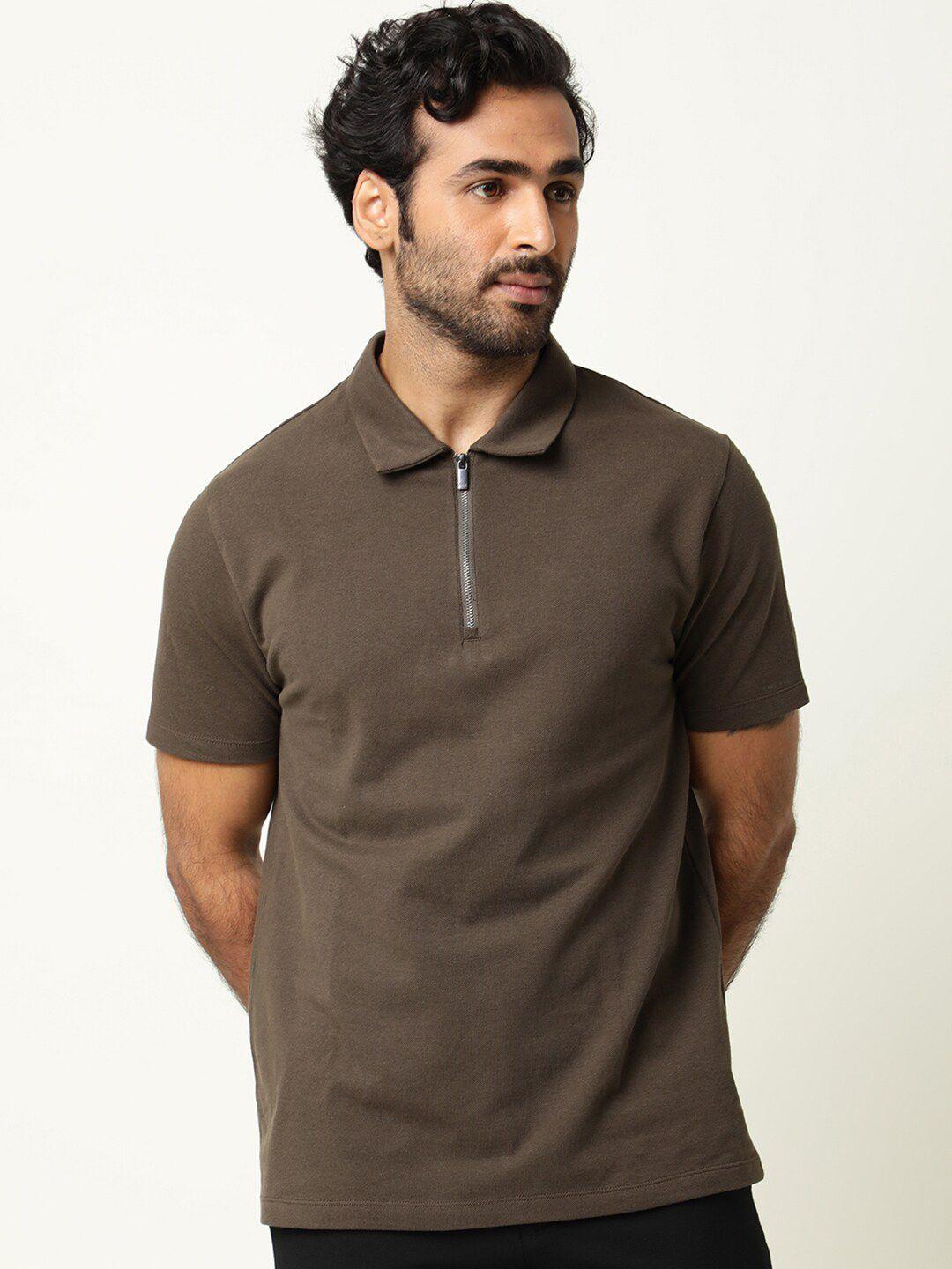 rare rabbit men olive green polo collar slim fit t-shirt