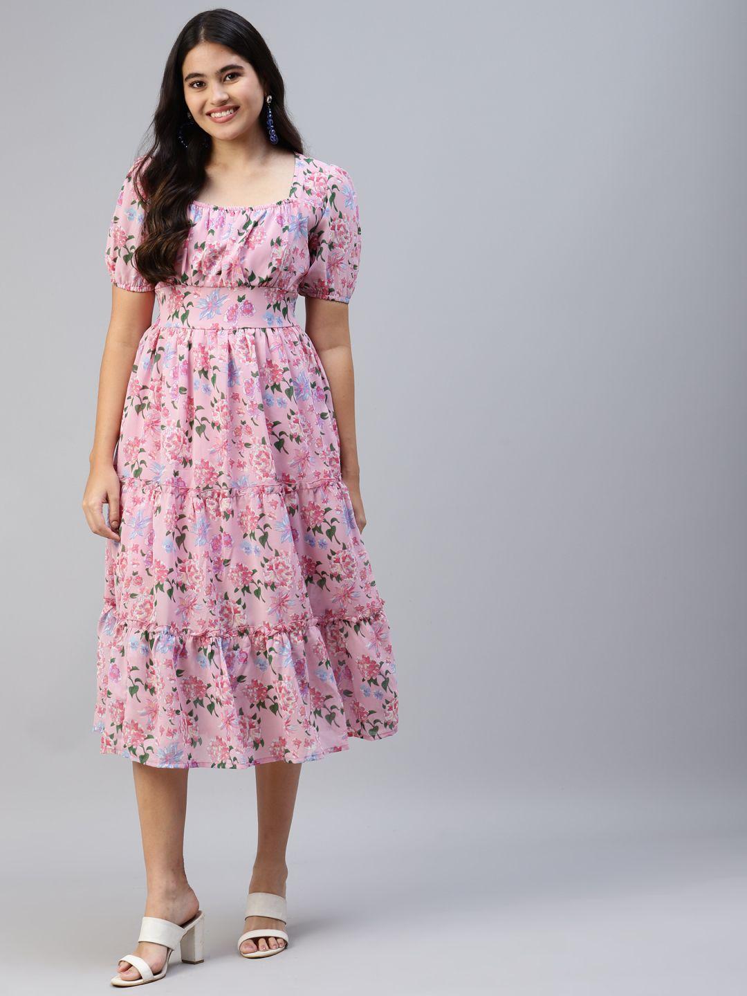 pluss women pink floral midi dress