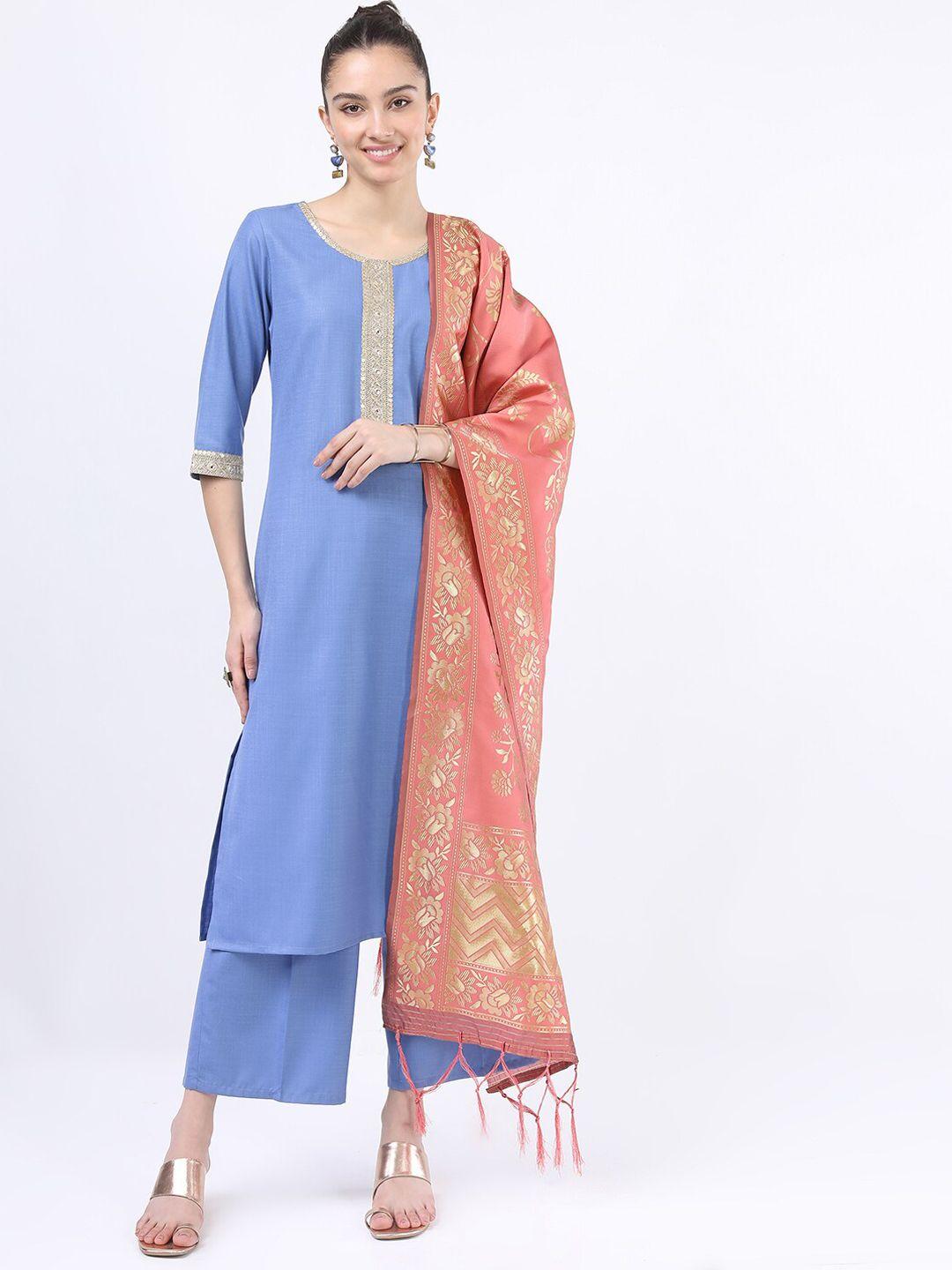 ketch women blue kurta with palazzos & with dupatta