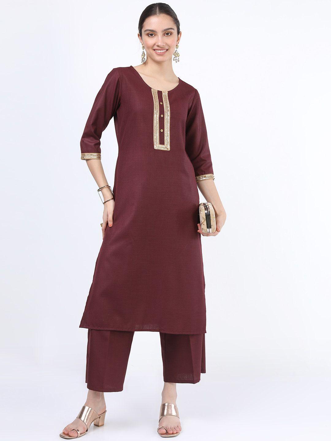 ketch women burgundy sequinned kurta with palazzo