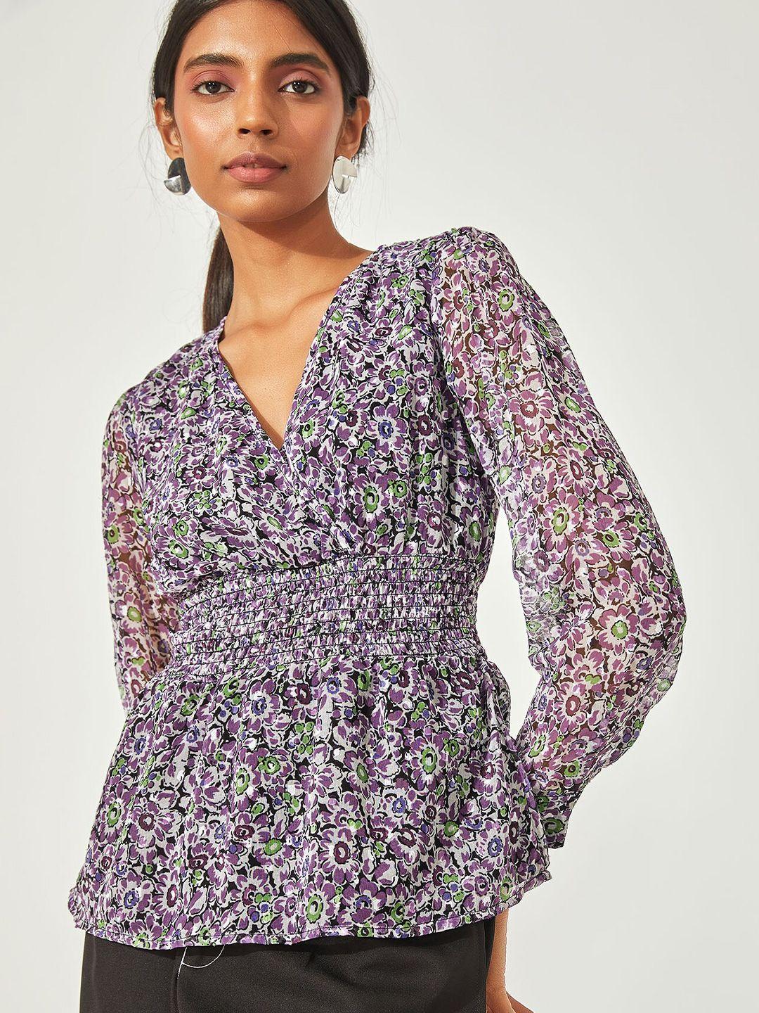 the label life purple ditsy floral smocked top