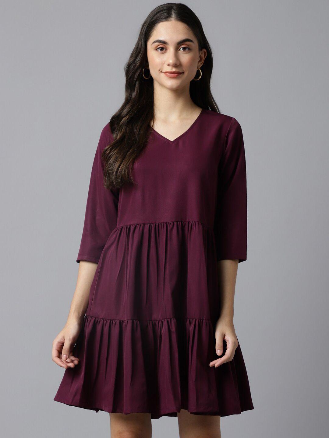 deebaco maroon a-line tiered dress