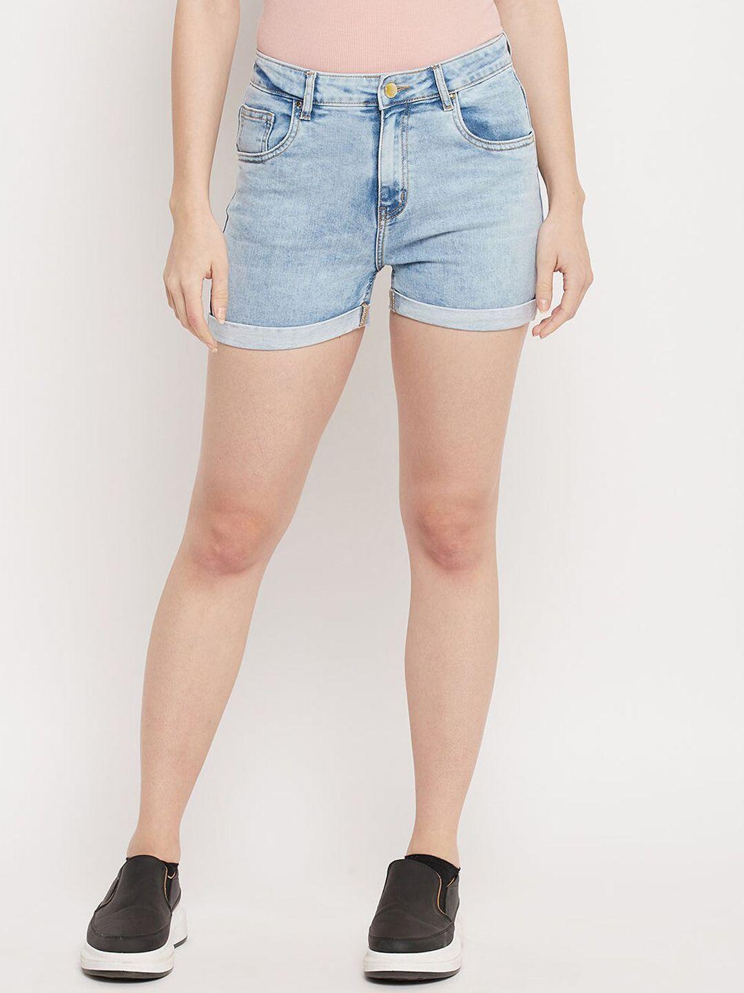 madame women blue washed denim shorts