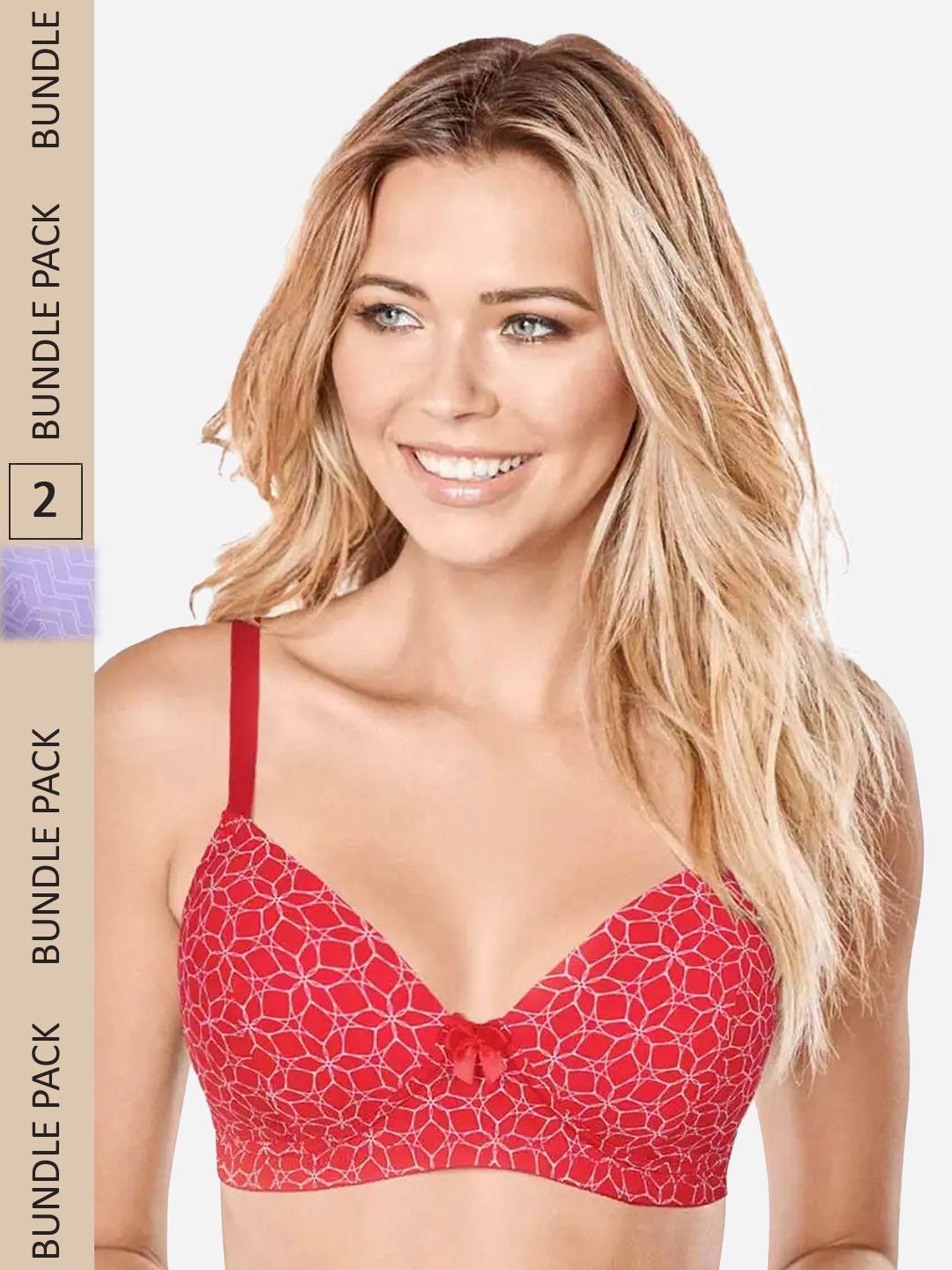 shyaway pack of 2 rust & red printed bra - lightly padded