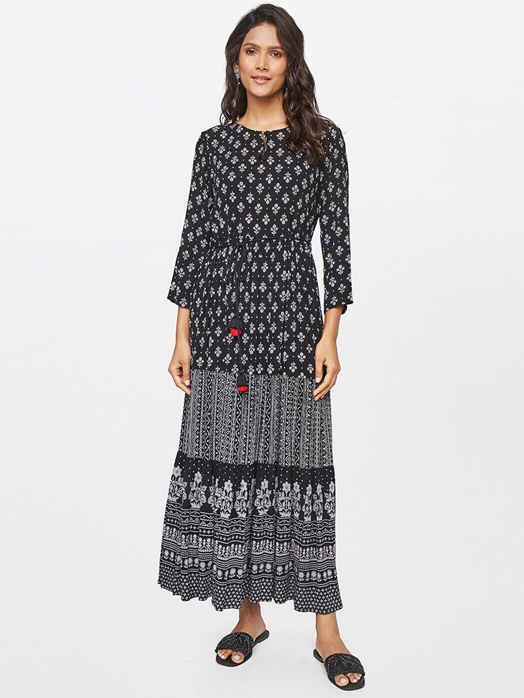 itse black & white ethnic motifs ethnic maxi dress