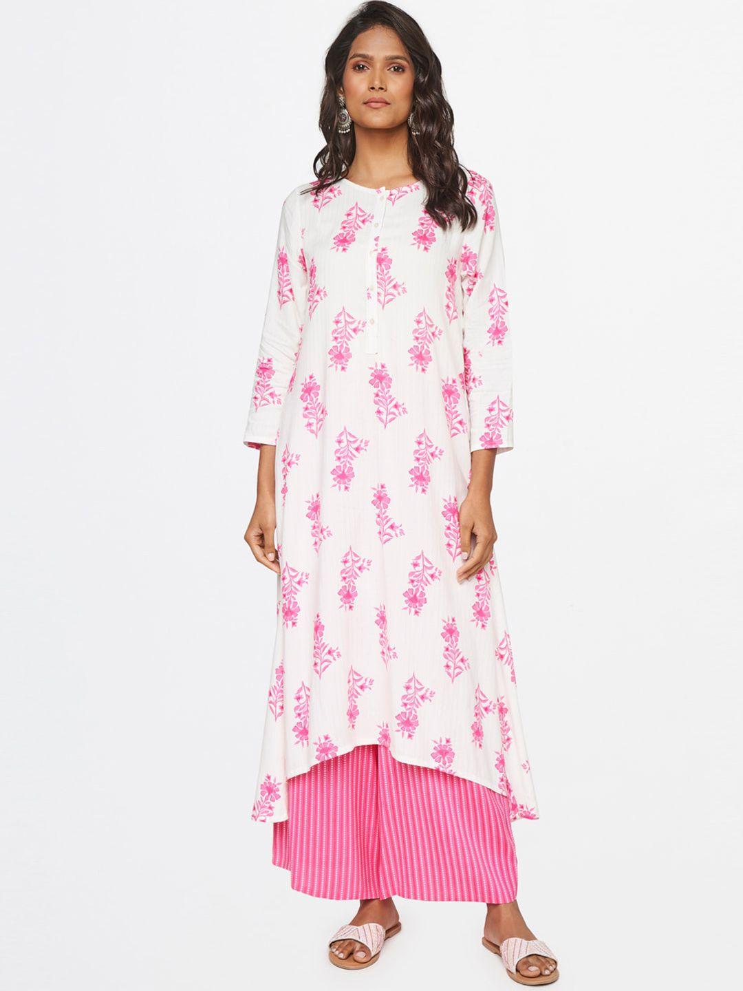 itse women pink floral printed extended sleeves thread work kurta