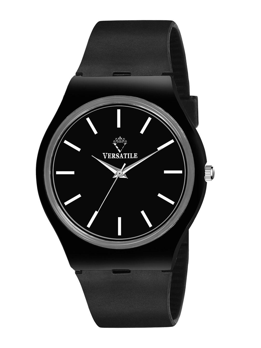 versatile men black brass dial & black leather straps analogue watch black waterproof