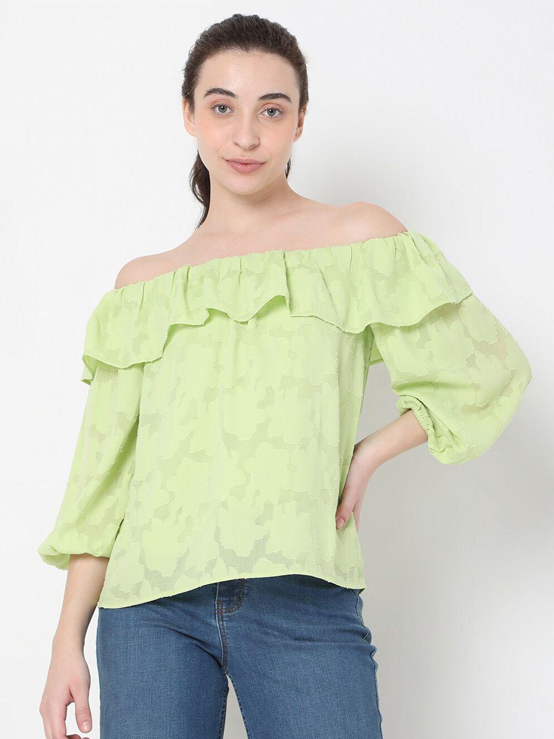 vero moda green off-shoulder bardot top