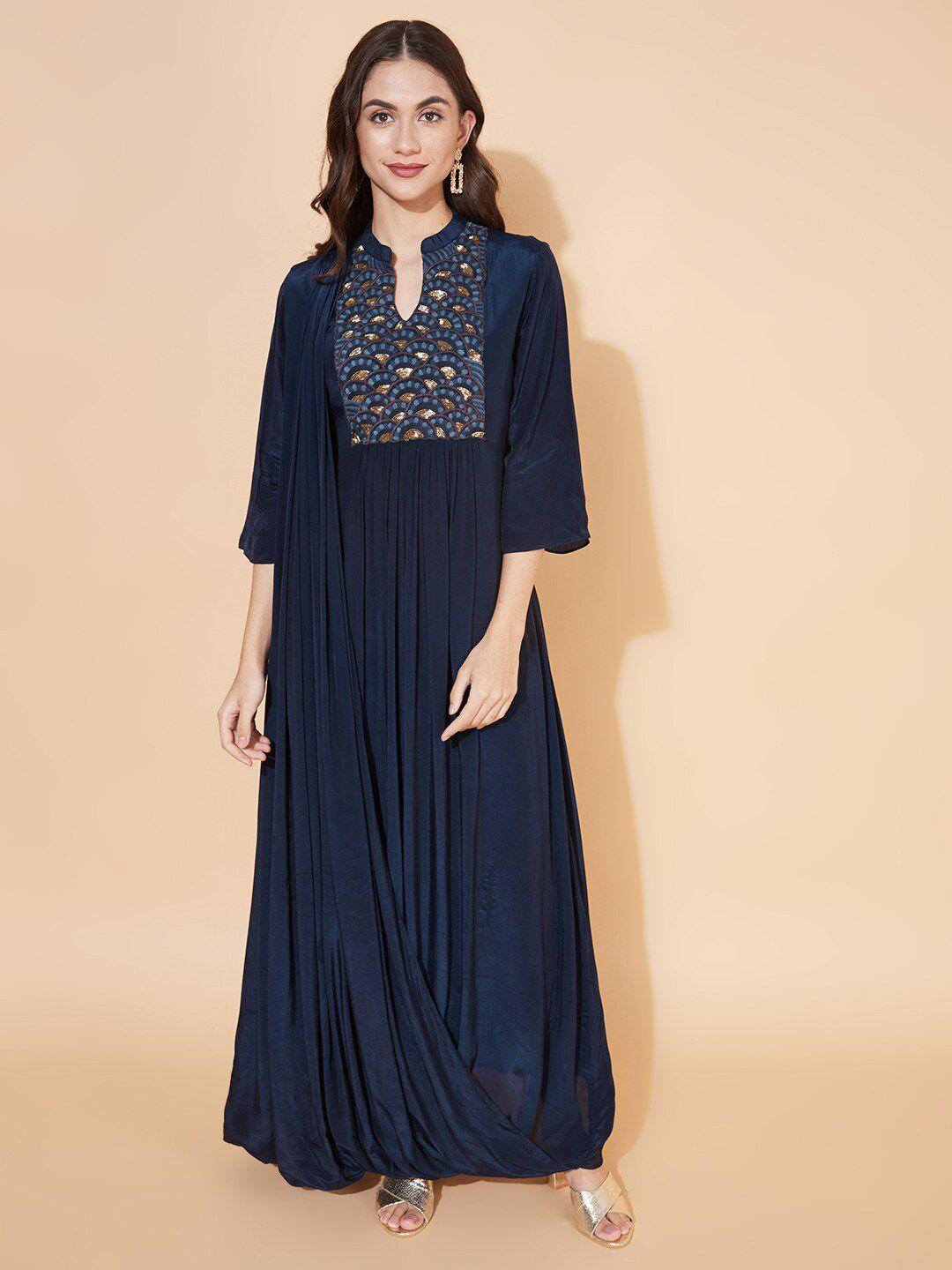 envy me by fashor navy blue crepe a-line maxi dress