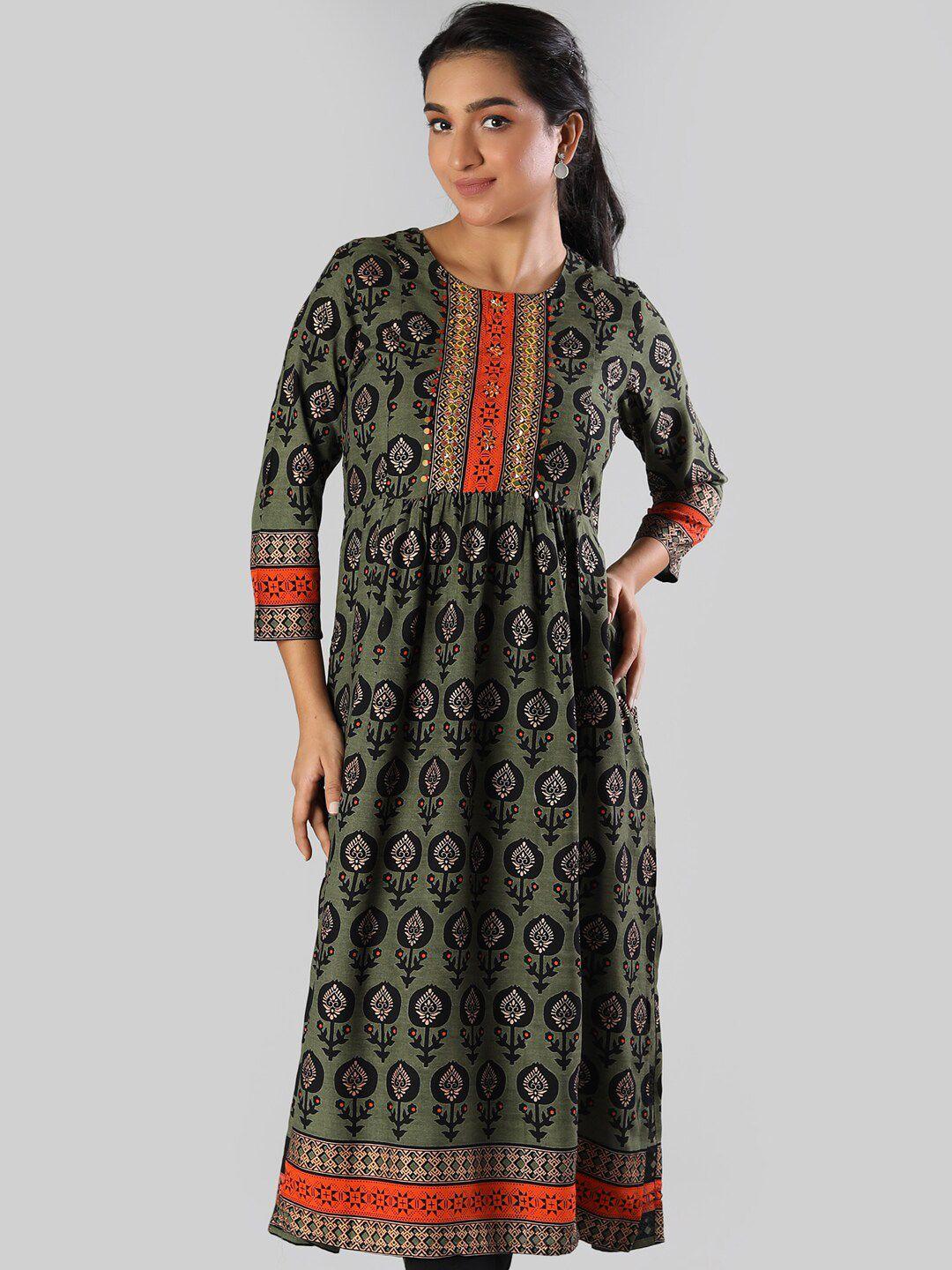 taruni women green floral printed kurta