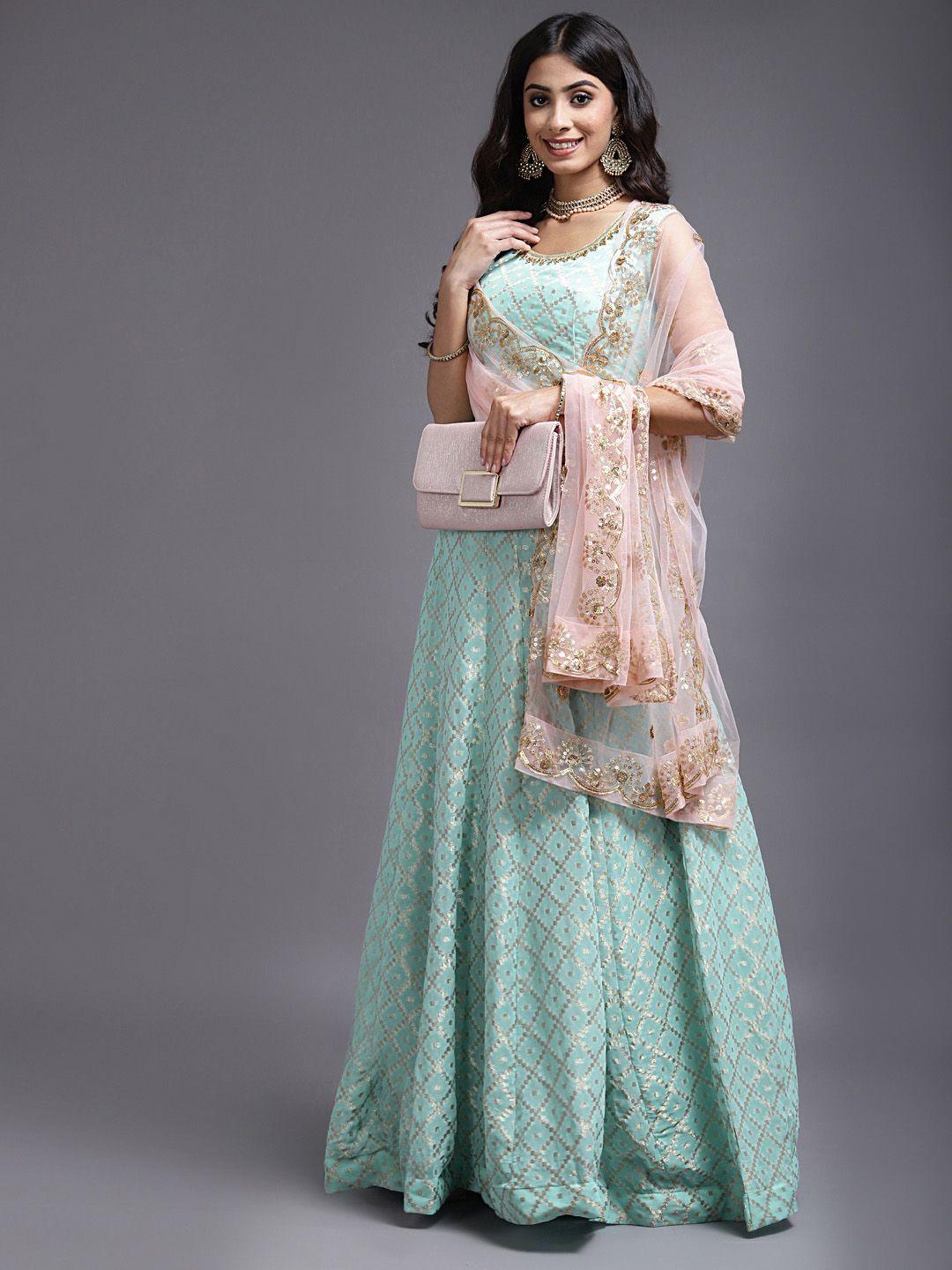 saarya blue floral georgette maxi ethnic dress with dupatta