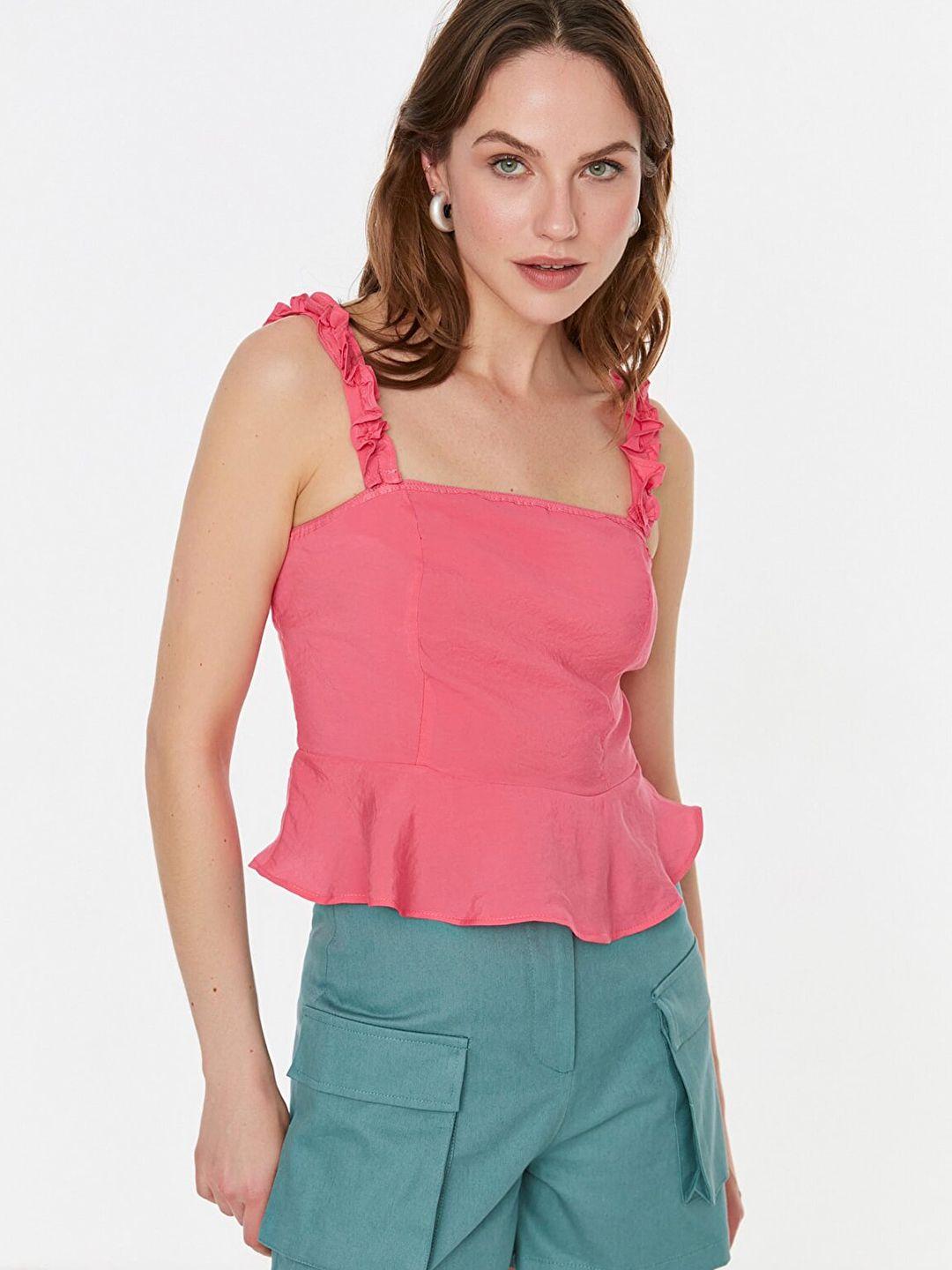 trendyol fuchsia shoulder straps peplum top