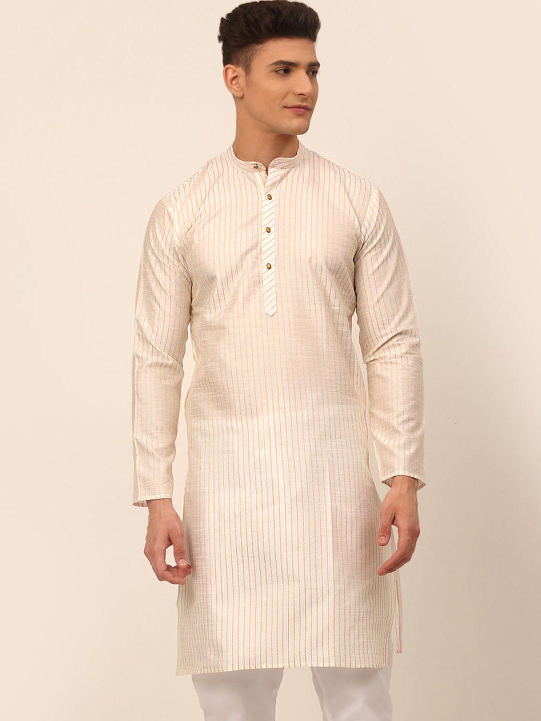 jompers men cream-coloured thread work kurta