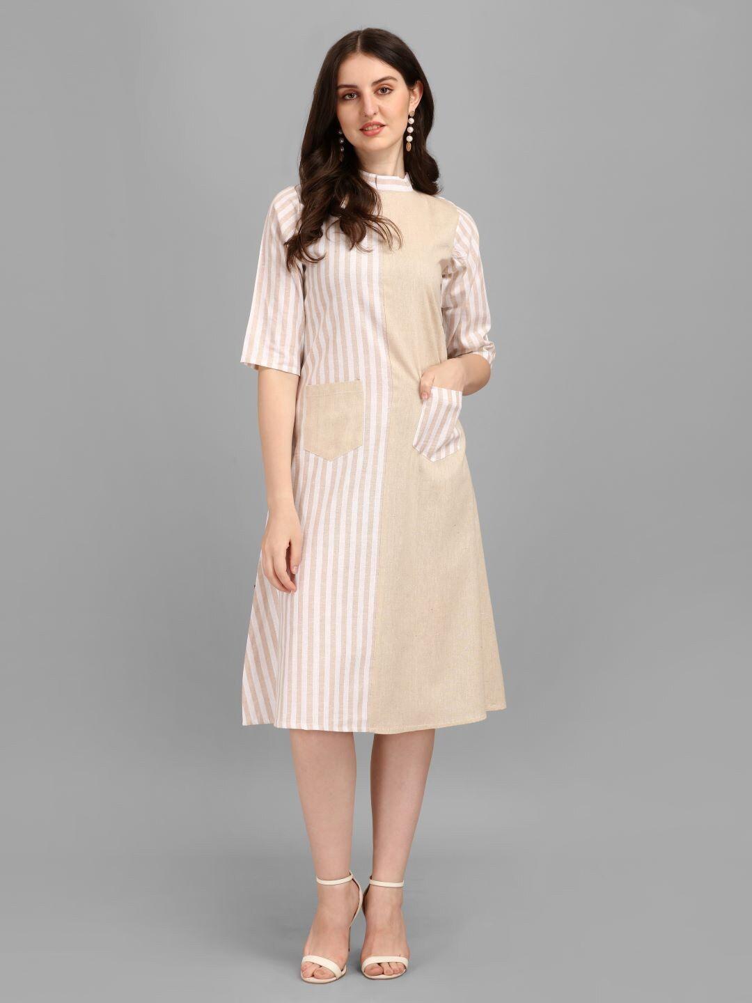 gufrina beige striped a-line midi dress