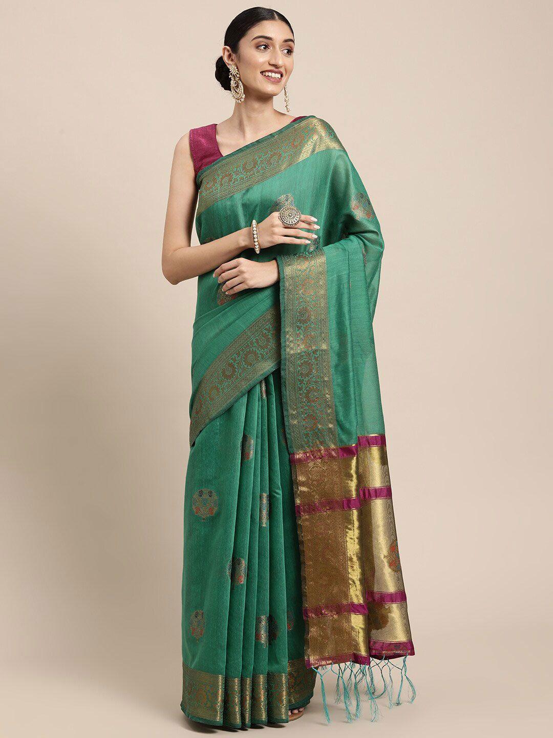 gajarai green & purple ethnic motifs zari chanderi saree