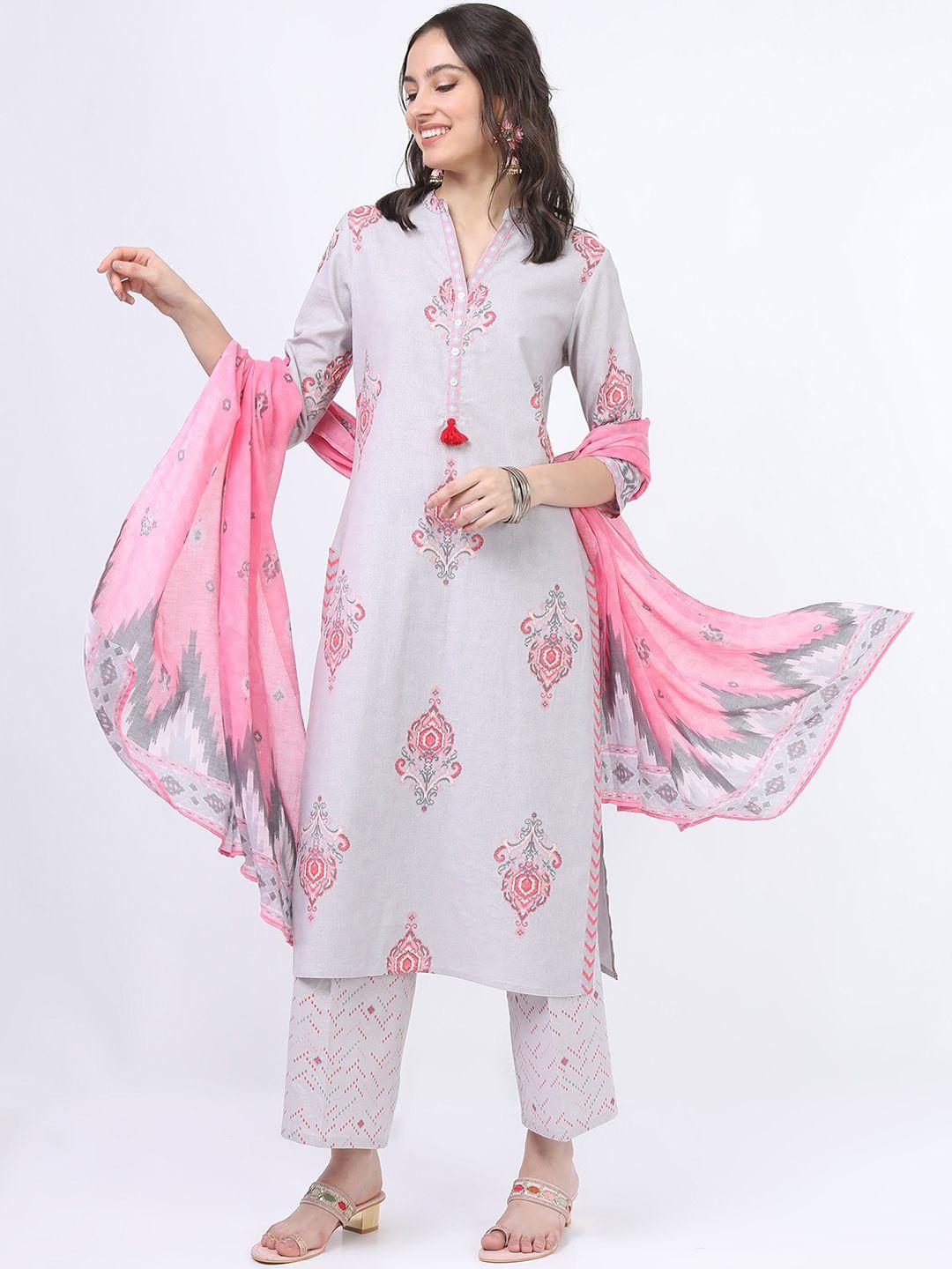 vishudh women mauve floral printed kurta with palazzo & with dupatta