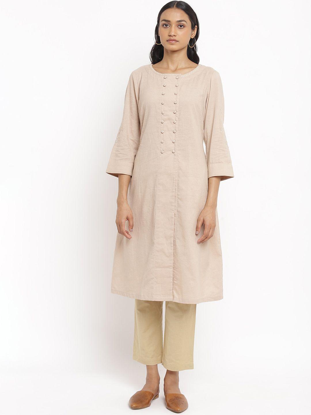 w the folksong collection women pink flared sleeves thread work asymmetric kurta