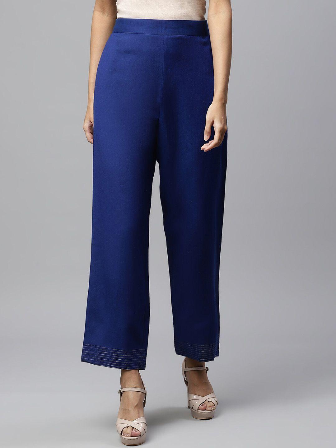 linen club woman  navy blue mid-rise linen lounge pants