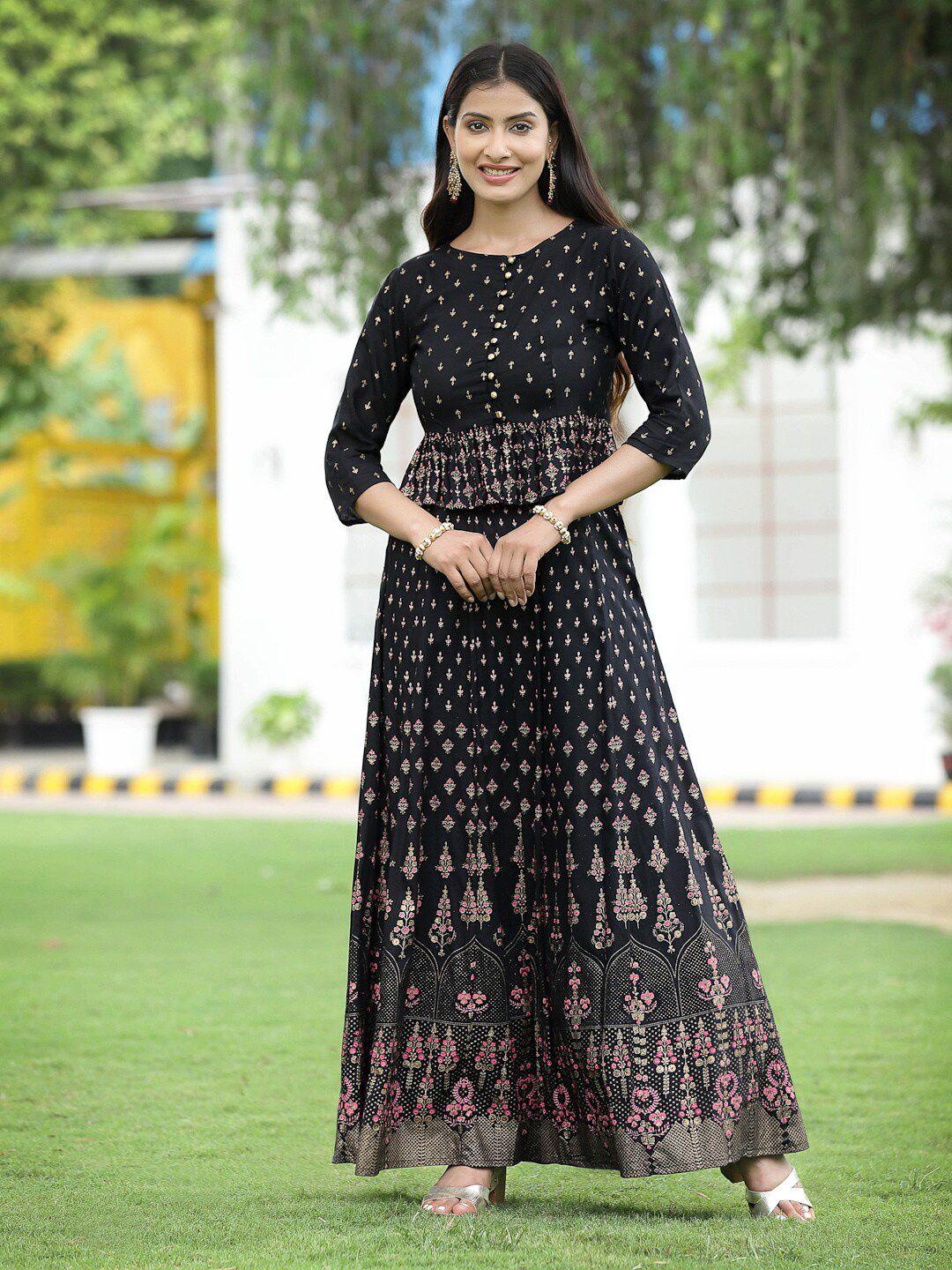 juniper women black & pink printed ready to wear lehenga