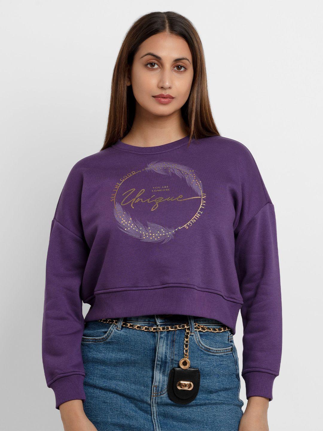 status quo women purple printed sweatshirt