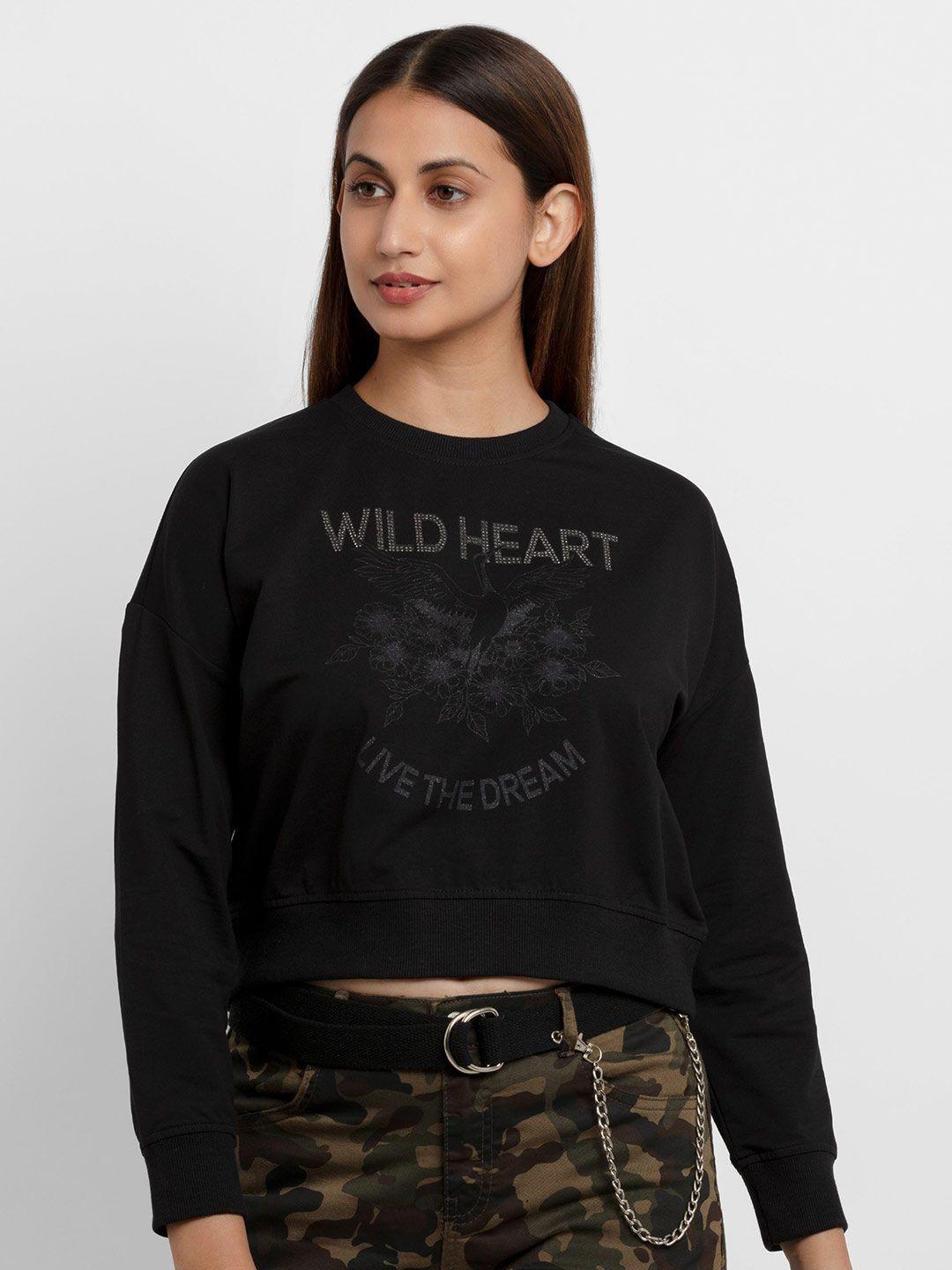 status quo women black printed sweatshirt