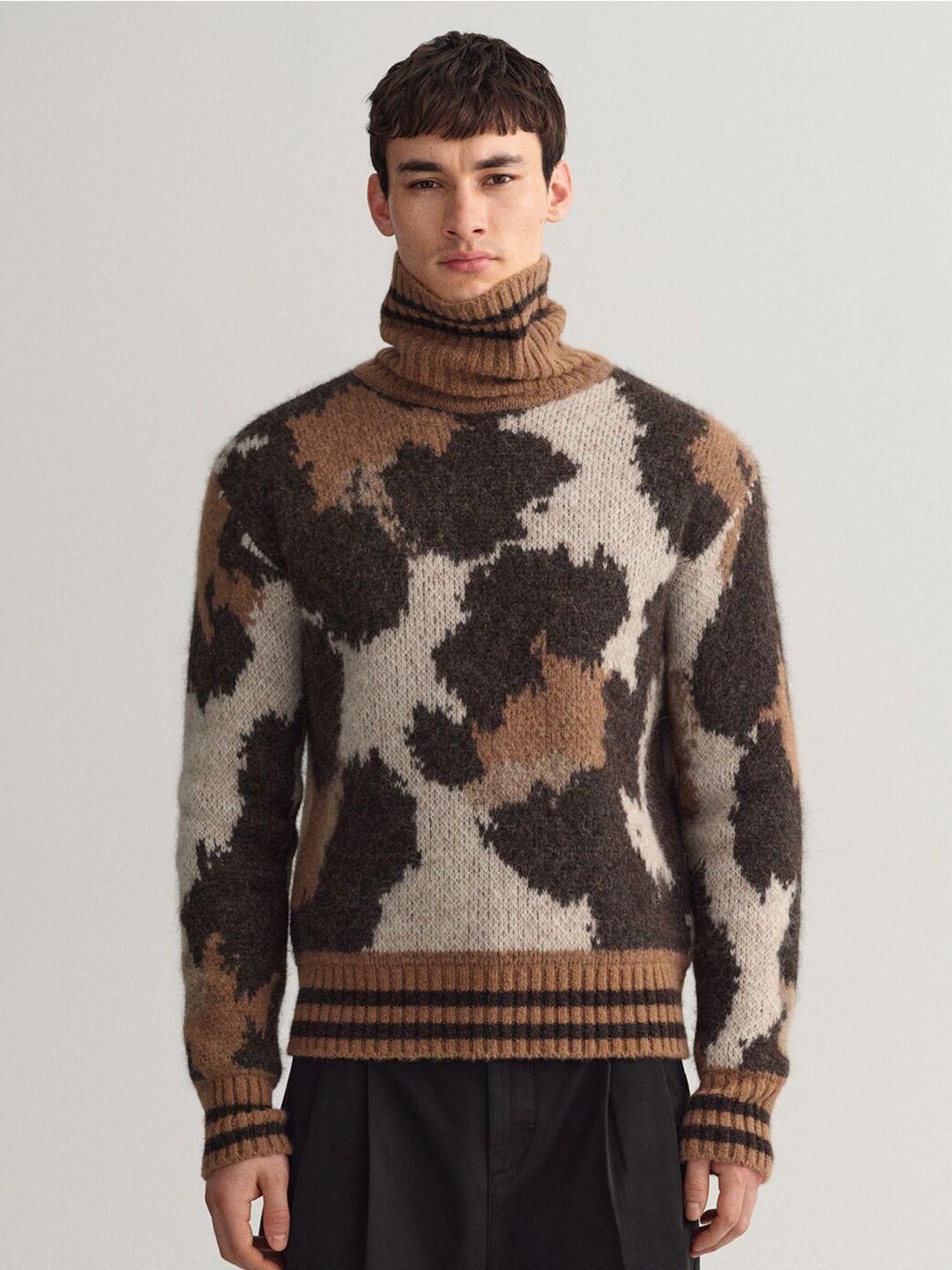 gant men cream-coloured & brown animal printed pullover