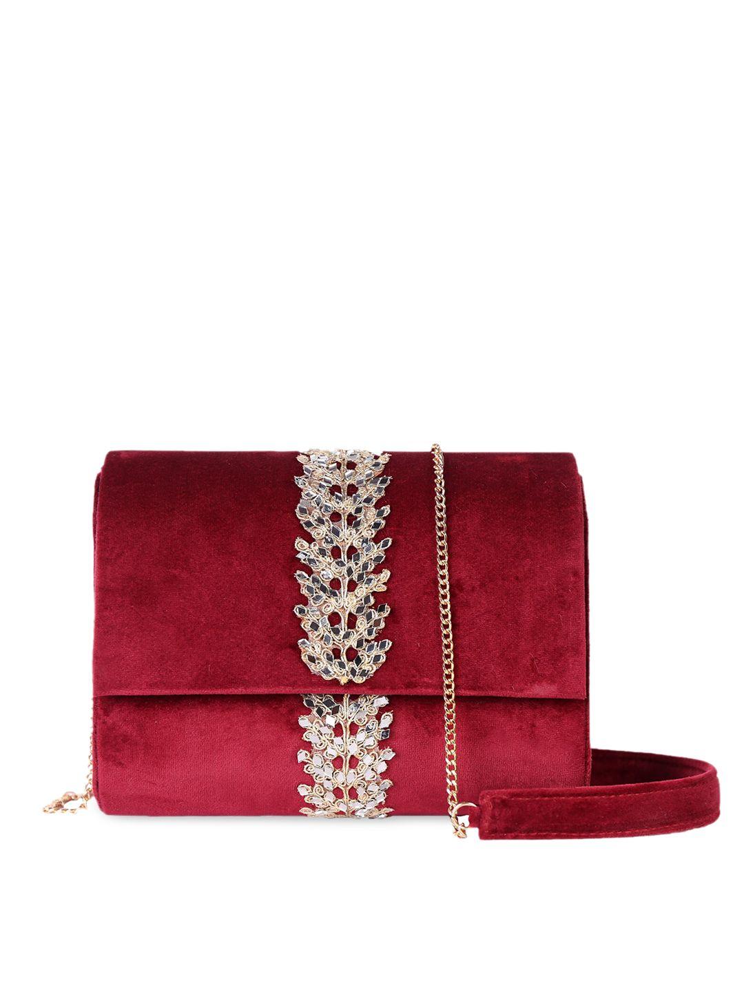 angeline red lace handheld bag with fringed