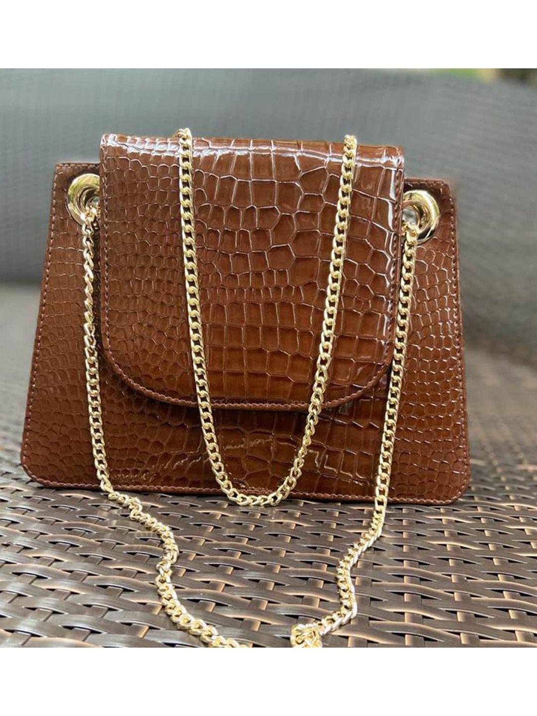 angeline brown textured structured sling bag