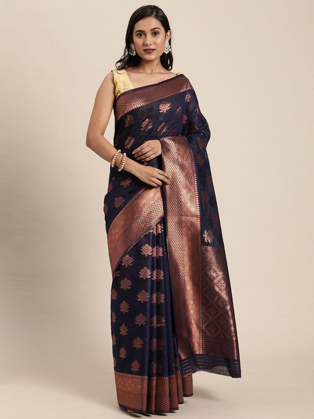 gajarai blue & copper-toned woven design zari silk blend banarasi saree