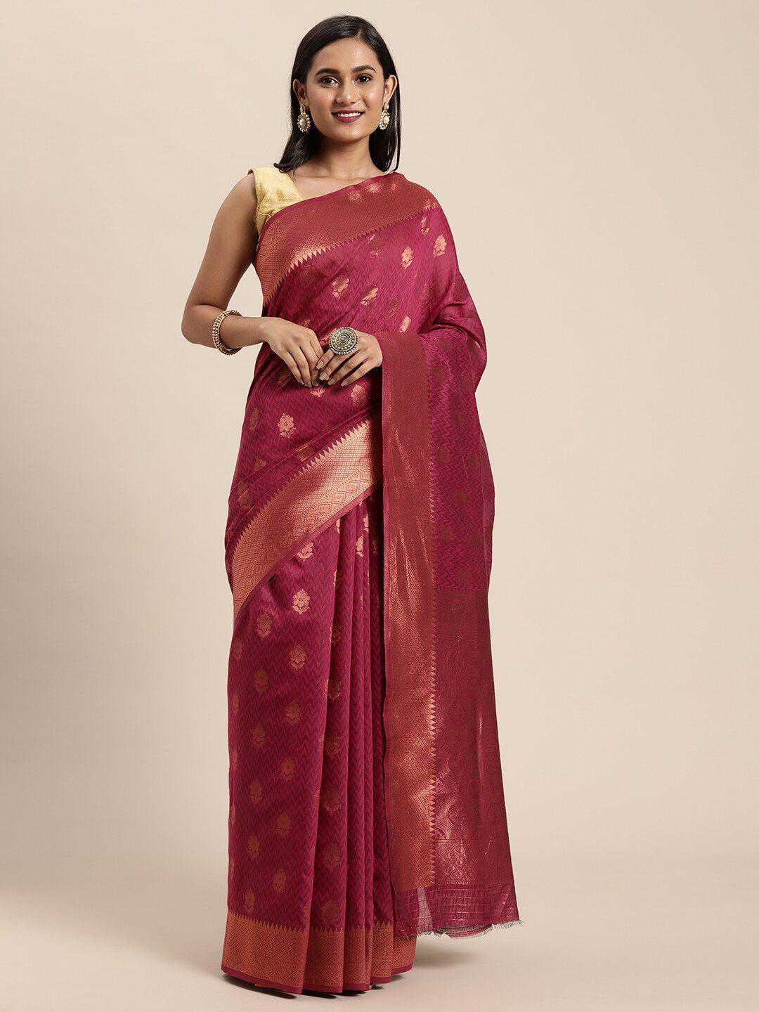 gajarai pink & gold-toned woven design zari silk blend banarasi saree